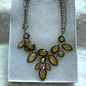 Resin Bead Metal Costume Necklace 3 Strands With Rhinestones